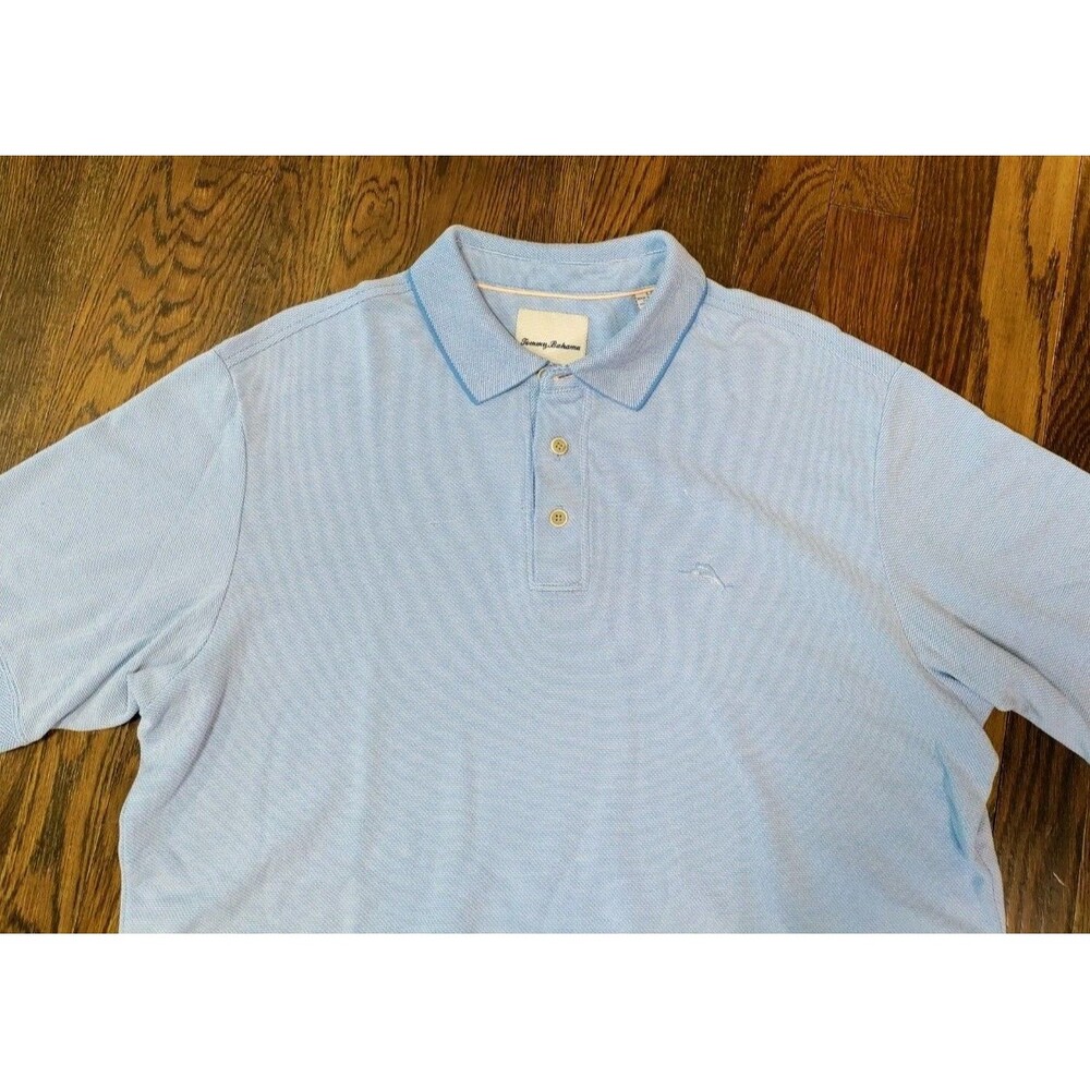 Tommy Bahama Cotton Polo Shirt Mens L Light Blue Golf Beach Preppy Casual Soft